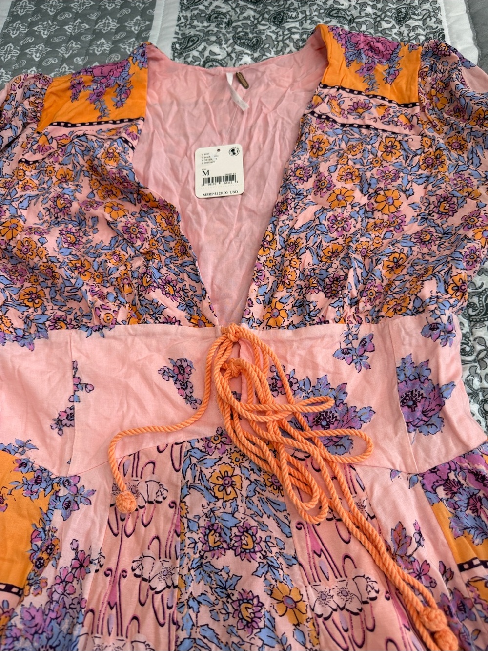 Free People Mixin It Up Mini Dress in Peach Combo - NWT - Picture 11 of 11